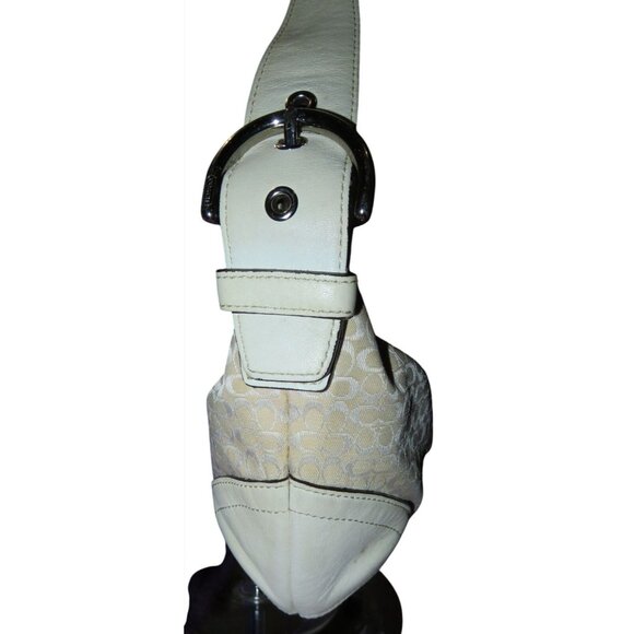 Coach 2003 Cream & White Canvas and Leather Signature Demi Baguette Shoulder Bag - Picture 4 of 12